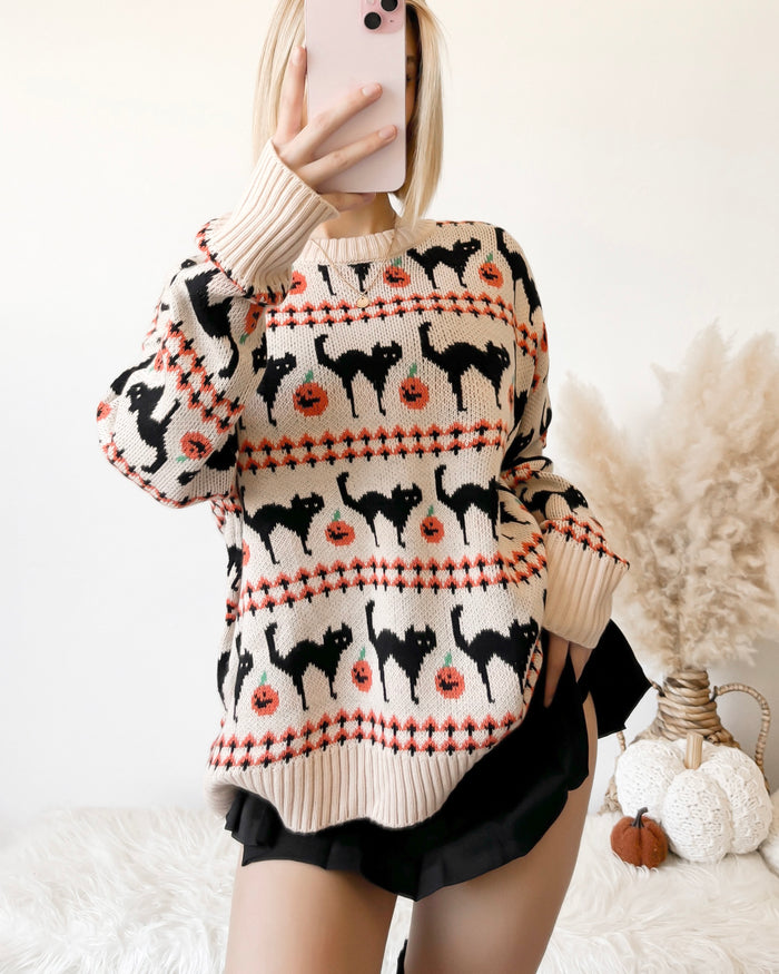 RESTOCKED! VINTAGE INSPIRED: PUMPKIN SPICE & EVERYTHING NICE OVERSIZED KNIT SWEATER