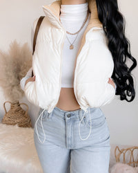 REVERSIBLE!! GIVE YOU CHILLS PUFFER VEST (IVORY/MUSTARD)